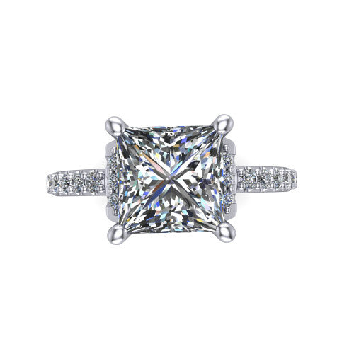 Ana Princess Shape Classic Engagement Ring in 18K White Gold