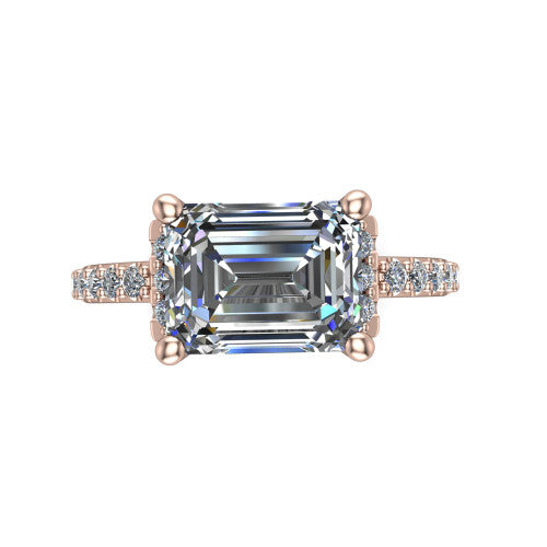 Ana Emerald Shape Classic Engagement Ring in 18K Rose Gold