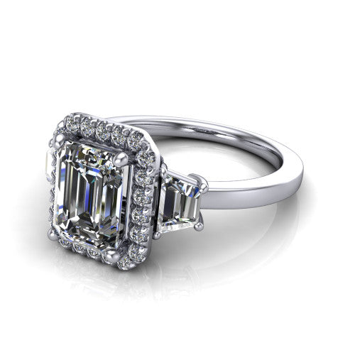 Anabella Emerald Shape Halo Engagement Ring in 14K White Gold