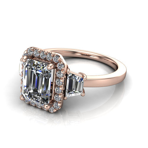 Anabella Emerald Shape Halo Engagement Ring in 14K Rose Gold