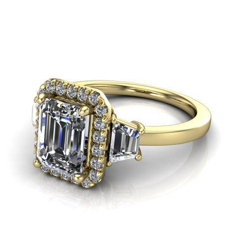 Anabella Emerald Shape Halo Engagement Ring in 18K Yellow Gold