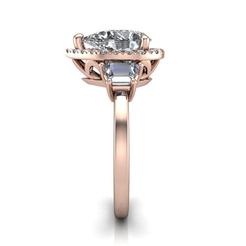 Anabella pear halo engagement ring in 14K Rose Gold, side profile showing the halo, side stones, and polished band in profile