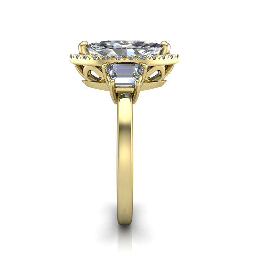 Anabella marquise halo engagement ring in 18K Yellow Gold, side profile showing the halo, side stones, and polished band in profile