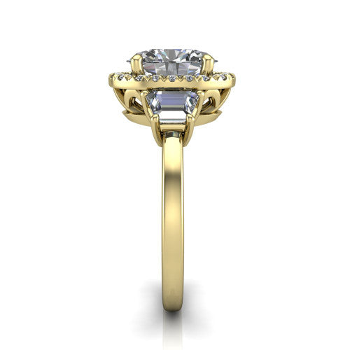 Anabella oval halo engagement ring in 14K Yellow Gold, side profile showing the halo, side stones, and polished band in profile