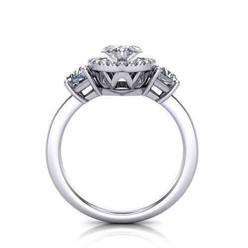 Anabella marquise halo engagement ring in 14K White Gold, through-finger front profile showing the halo and side stones from the front