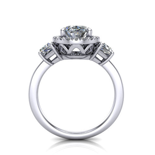 Anabella oval halo engagement ring in 14K White Gold, through-finger front profile showing the halo and side stones from the front