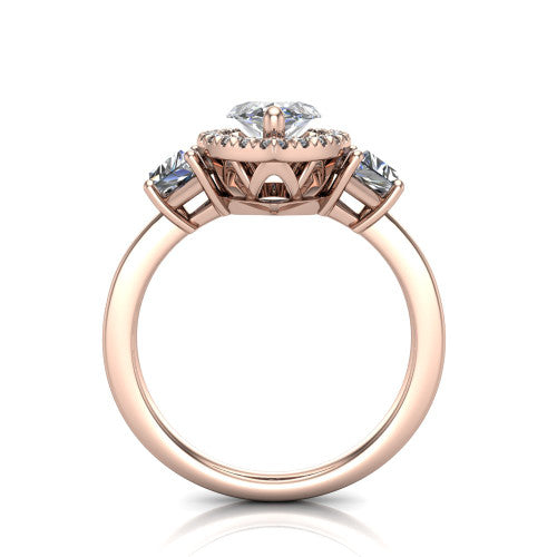 Anabella marquise halo engagement ring in 14K Rose Gold, through-finger front profile showing the halo and side stones from the front