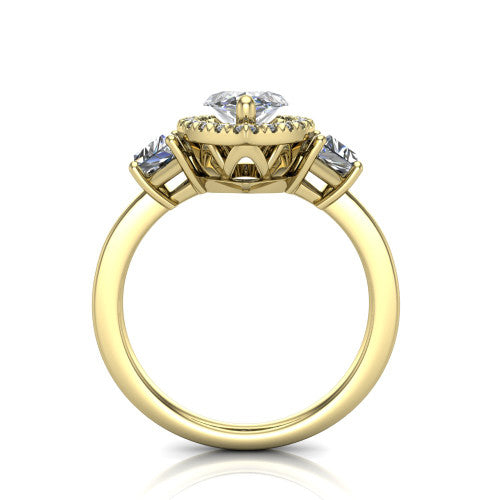 Anabella marquise halo engagement ring in 14K Yellow Gold, through-finger front profile showing the halo and side stones from the front