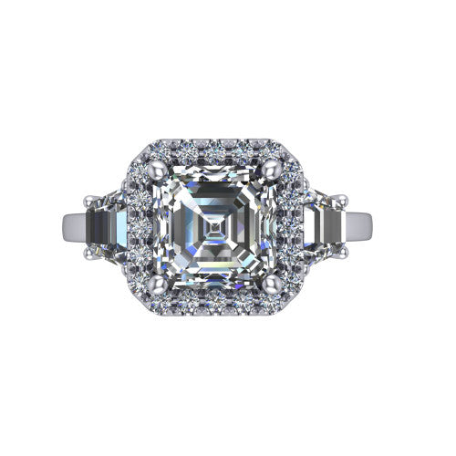 Anabella square emerald-cut halo engagement ring in Platinum, top-down view showing the square emerald-cut center halo and trapezoid side stones from above