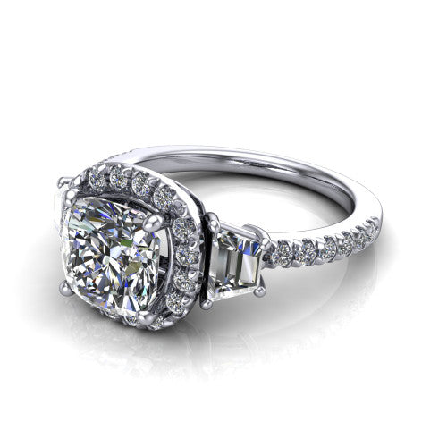 Amira Cushion Shape Halo Engagement Ring in 18K White Gold