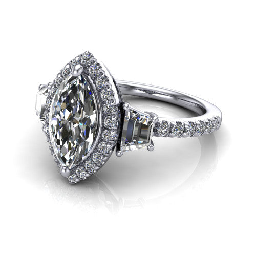 Amira Marquise Shape Halo Engagement Ring in Platinum