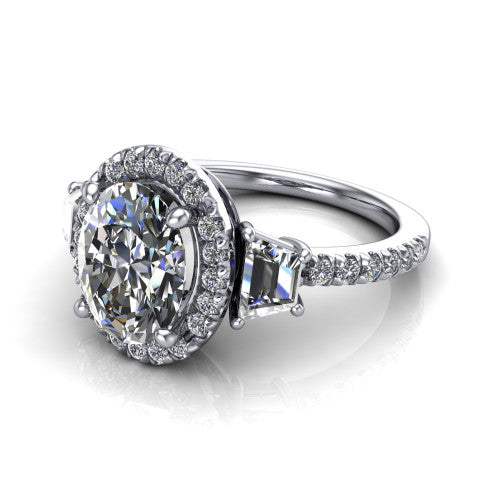 Amira Oval Shape Halo Engagement Ring in 14K White Gold