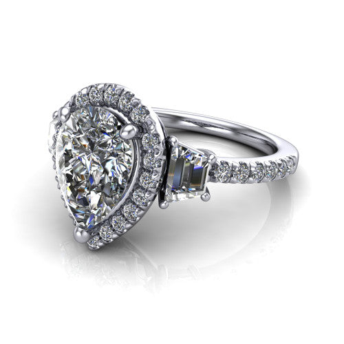 Amira Pear Shape Halo Engagement Ring in 14K White Gold
