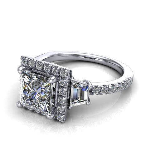 Amira Princess Shape Halo Engagement Ring in 18K White Gold