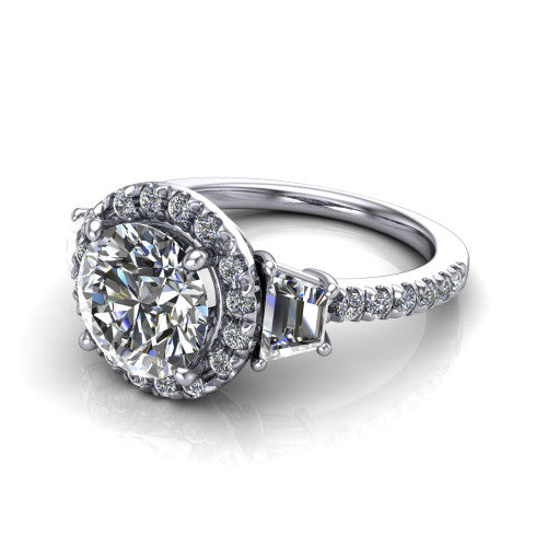 Amira Round Shape Halo Engagement Ring in Platinum