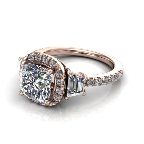 Amira Cushion Shape Halo Engagement Ring in 18K Rose Gold