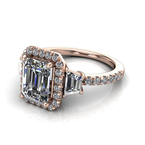 Amira Emerald Shape Halo Engagement Ring in 14K Rose Gold