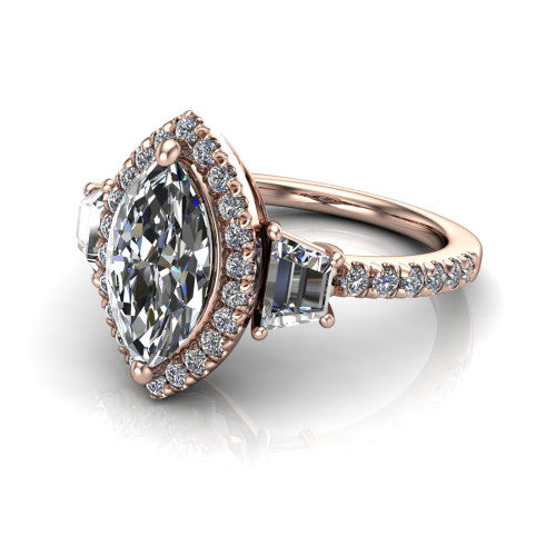 Amira Marquise Shape Halo Engagement Ring in 14K Rose Gold