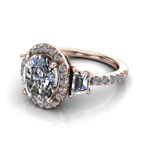 Amira Oval Shape Halo Engagement Ring in 18K Rose Gold