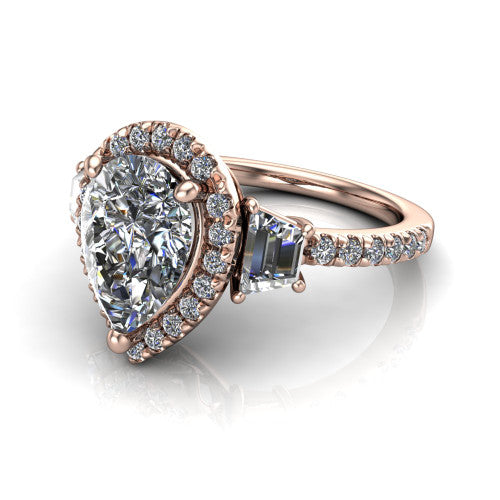 Amira Pear Shape Halo Engagement Ring in 14K Rose Gold