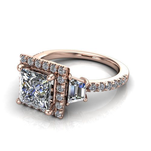 Amira Princess Shape Halo Engagement Ring in 18K Rose Gold