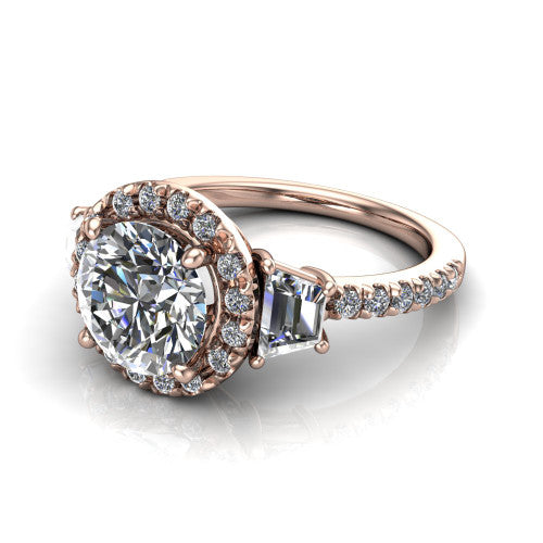 Amira Round Shape Halo Engagement Ring in 14K Rose Gold