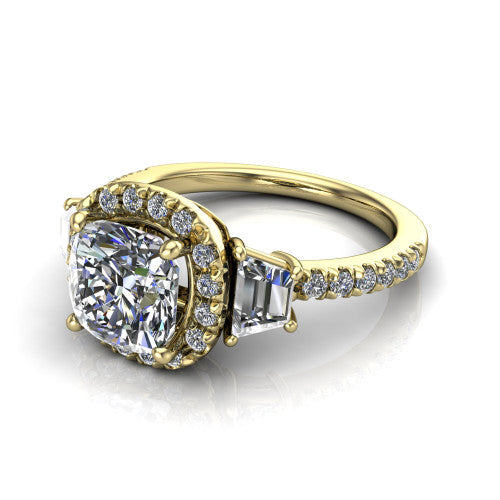 Amira Cushion Shape Halo Engagement Ring in 18K Yellow Gold