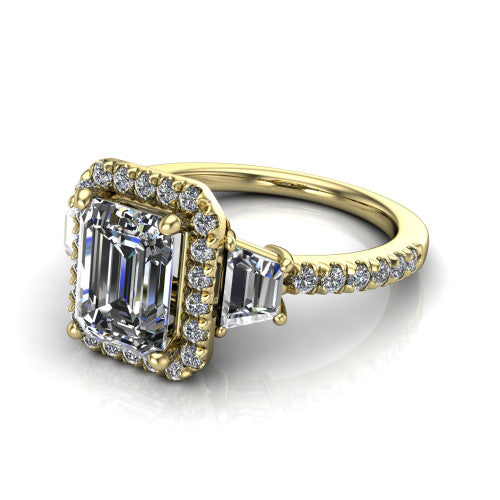 Amira Emerald Shape Halo Engagement Ring in 14K Yellow Gold