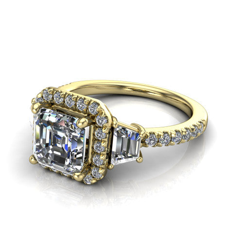 Amira Square Emerald Shape Halo Engagement Ring in 14K Yellow Gold