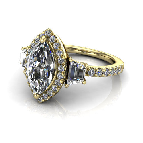 Amira Marquise Shape Halo Engagement Ring in 14K Yellow Gold
