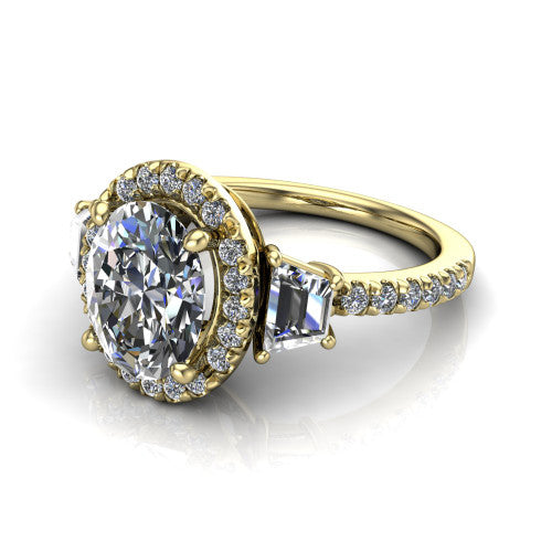 Amira Oval Shape Halo Engagement Ring in 14K Yellow Gold