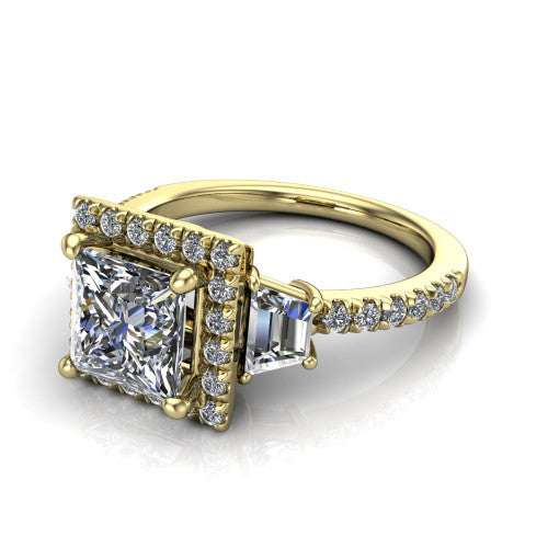 Amira Princess Shape Halo Engagement Ring in 14K Yellow Gold