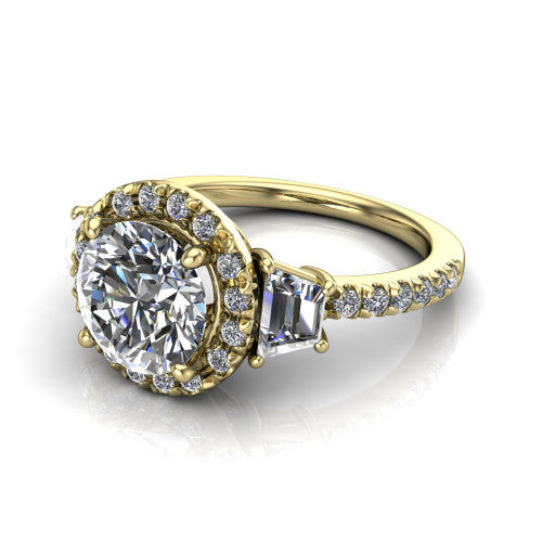 Amira Round Shape Halo Engagement Ring in 14K Yellow Gold