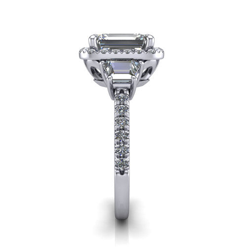 Amira Emerald Shape Halo Engagement Ring in 18K White Gold