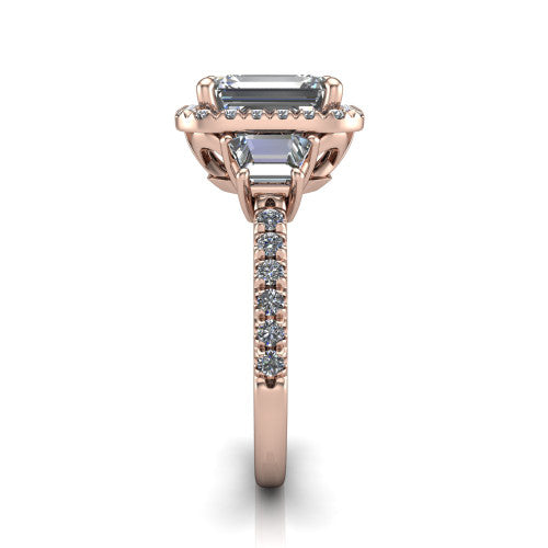 Amira Emerald Shape Halo Engagement Ring in 18K Rose Gold