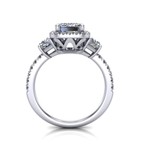 Amira Emerald Shape Halo Engagement Ring in 18K White Gold