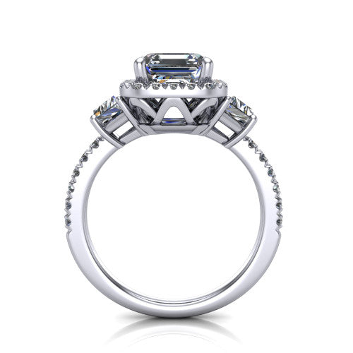 Amira Square Emerald Shape Halo Engagement Ring in Platinum