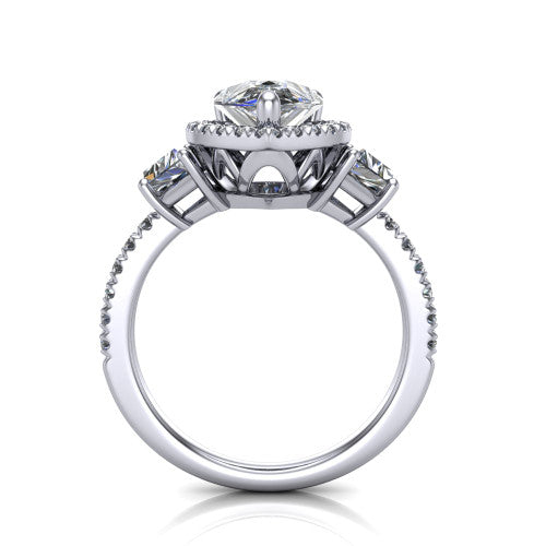 Amira Pear Shape Halo Engagement Ring in 18K White Gold