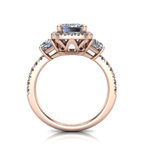 Amira Emerald Shape Halo Engagement Ring in 18K Rose Gold