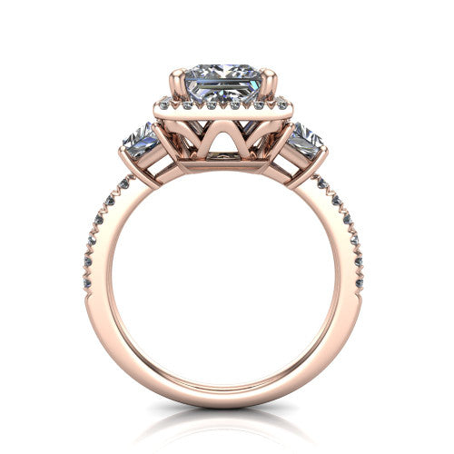 Amira Princess Shape Halo Engagement Ring in 18K Rose Gold