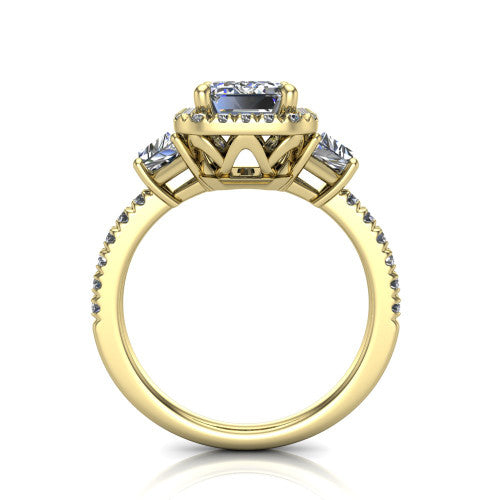 Amira Emerald Shape Halo Engagement Ring in 14K Yellow Gold