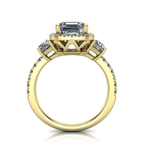Amira Square Emerald Shape Halo Engagement Ring in 18K Yellow Gold