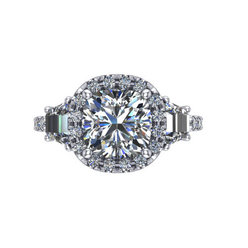 Amira Cushion Shape Halo Engagement Ring in 14K White Gold