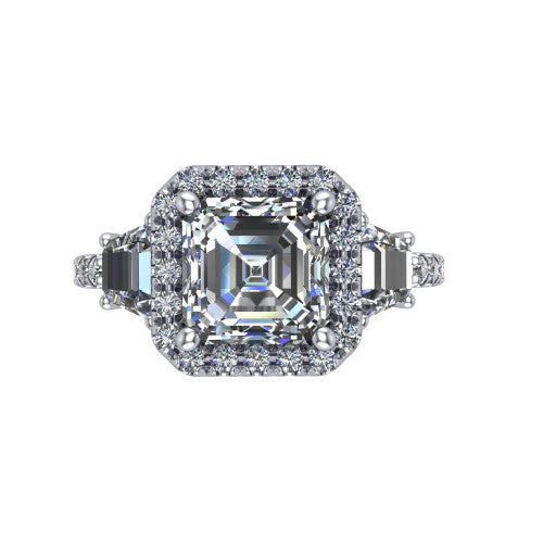 Amira Square Emerald Shape Halo Engagement Ring in Platinum