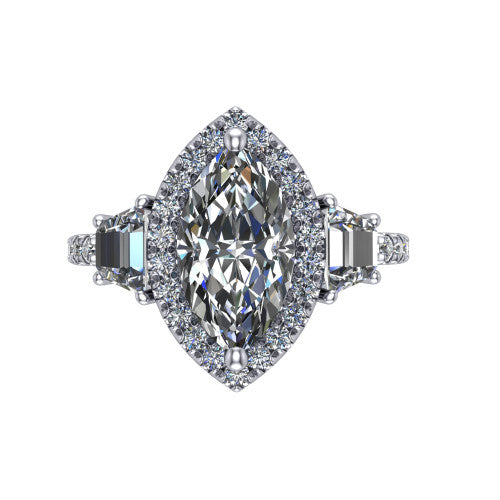 Amira Marquise Shape Halo Engagement Ring in 18K White Gold