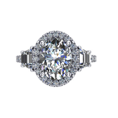 Amira Oval Shape Halo Engagement Ring in 18K White Gold