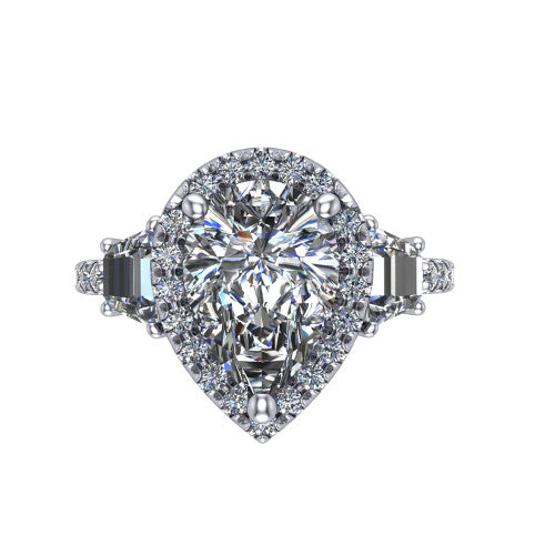 Amira Pear Shape Halo Engagement Ring in 18K White Gold