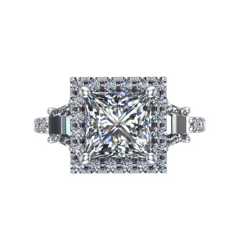 Amira Princess Shape Halo Engagement Ring in Platinum