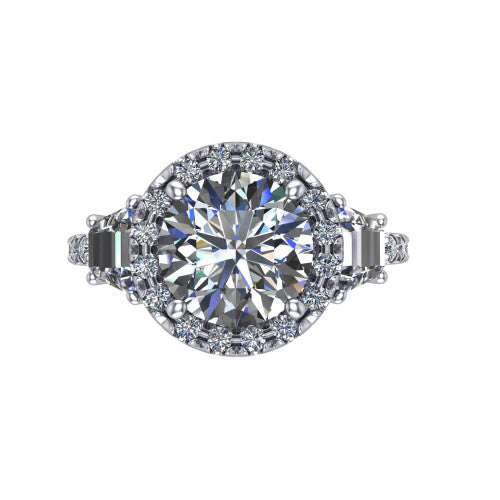 Amira Round Shape Halo Engagement Ring in 14K White Gold