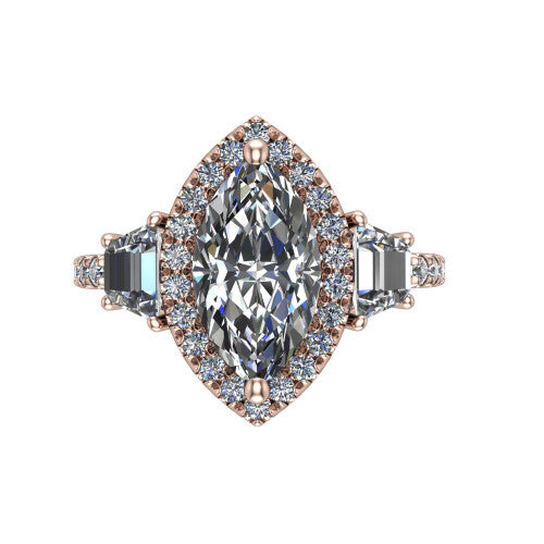 Amira Marquise Shape Halo Engagement Ring in 14K Rose Gold